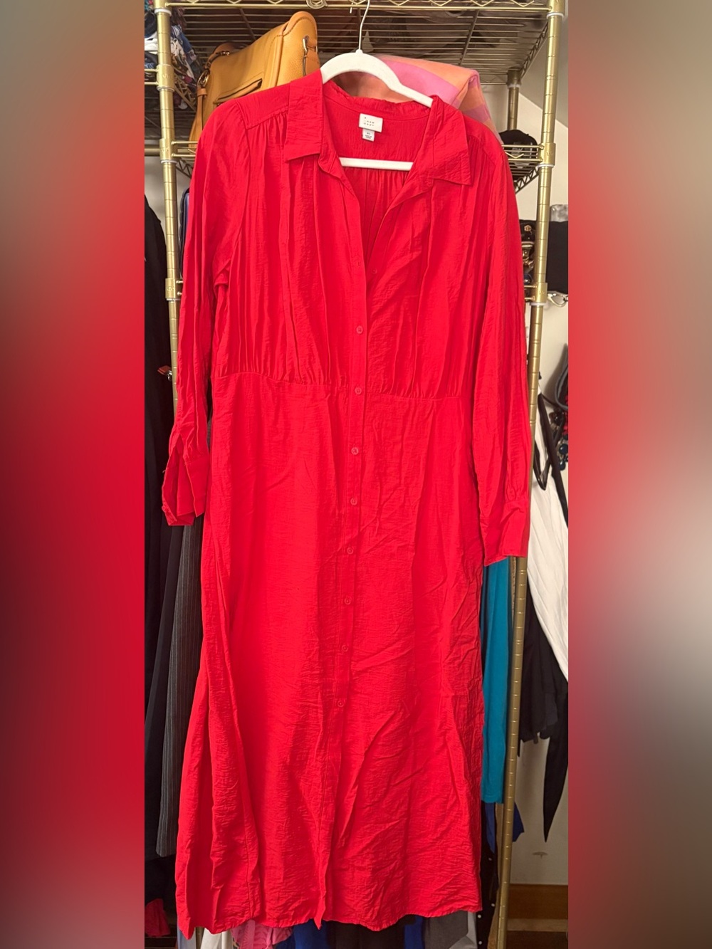 a new day Red Button-Front Long Sleeve Midi Dress
